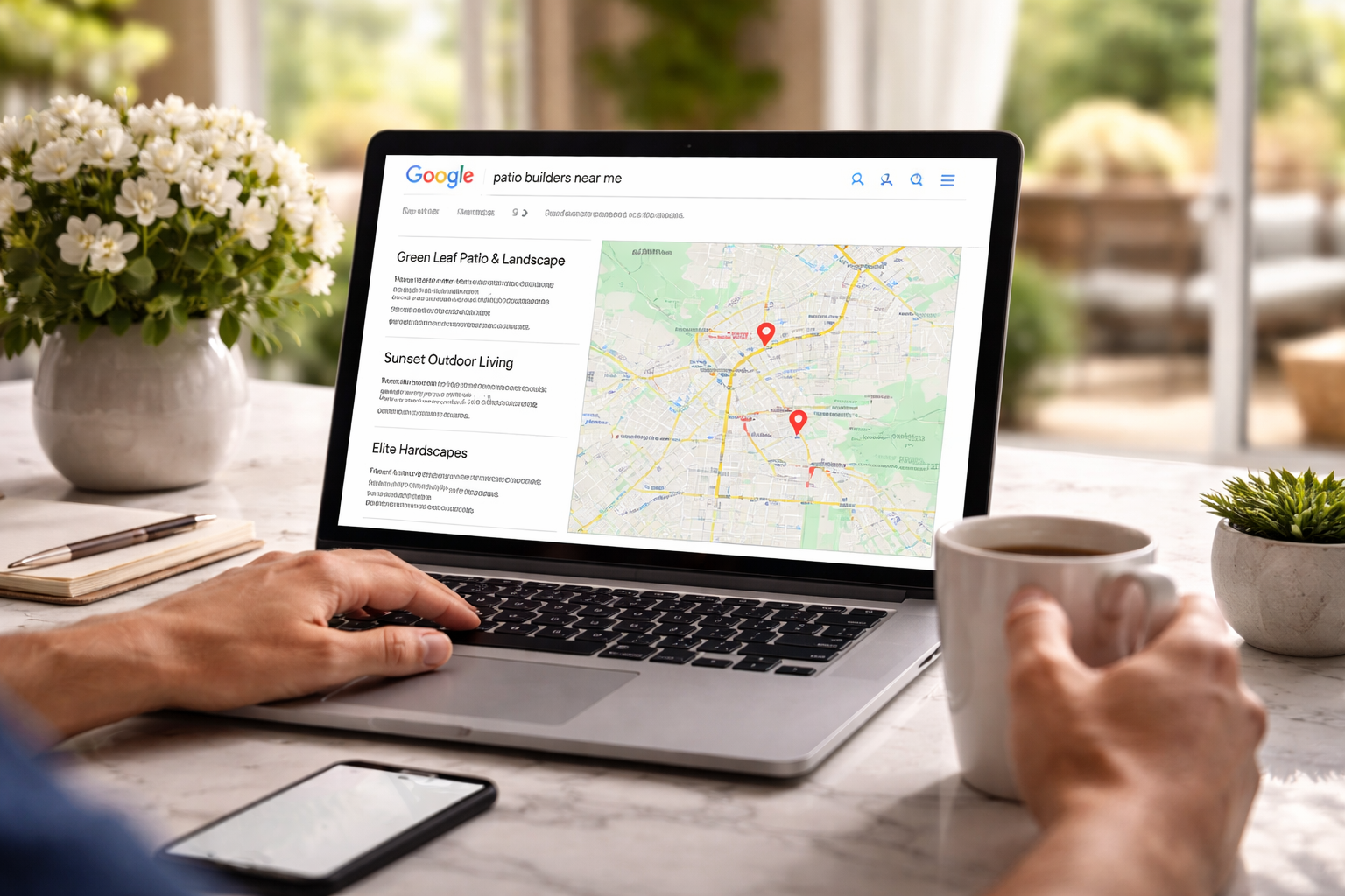 Homeowner on a laptop searching for contractors in their area.