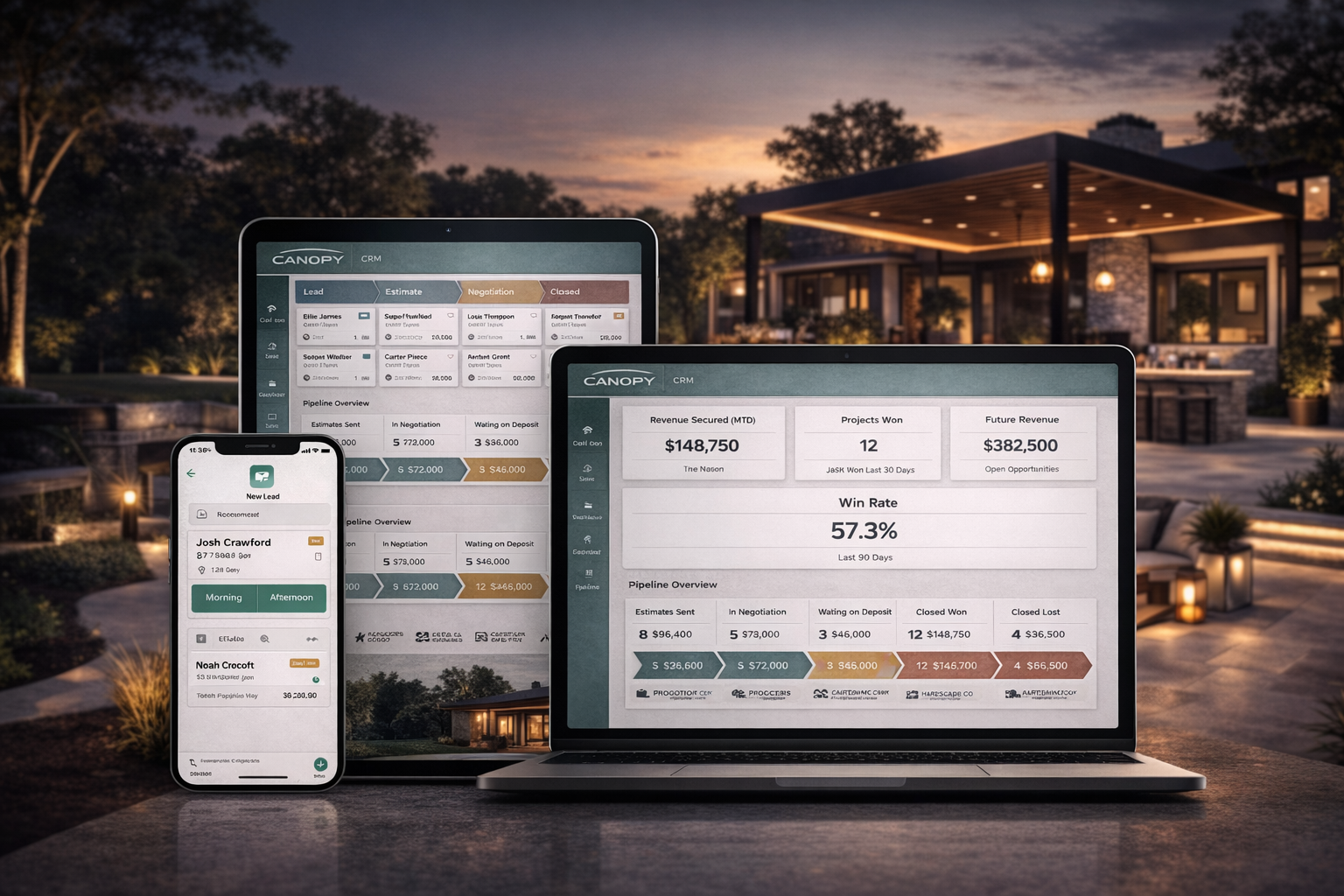 Laptop, tablet, and cell phone showing Canopy Dashboards